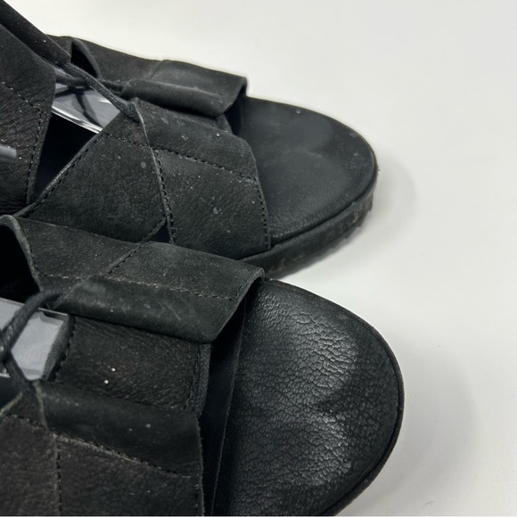 Eileen Fisher Black Lace Up Strappy Wedge Sandals Open Toe Size 9 Back Zipper - Picture 12 of 12